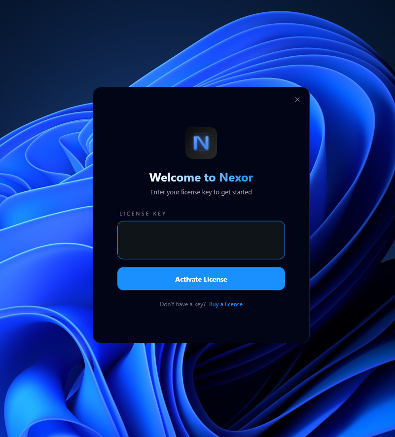 License activation dialog — enter license key and click Activate License